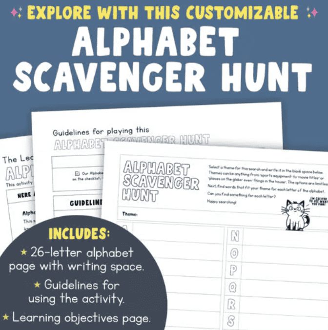Buy our A to Z scavenger hunt template printable! It's so fun!